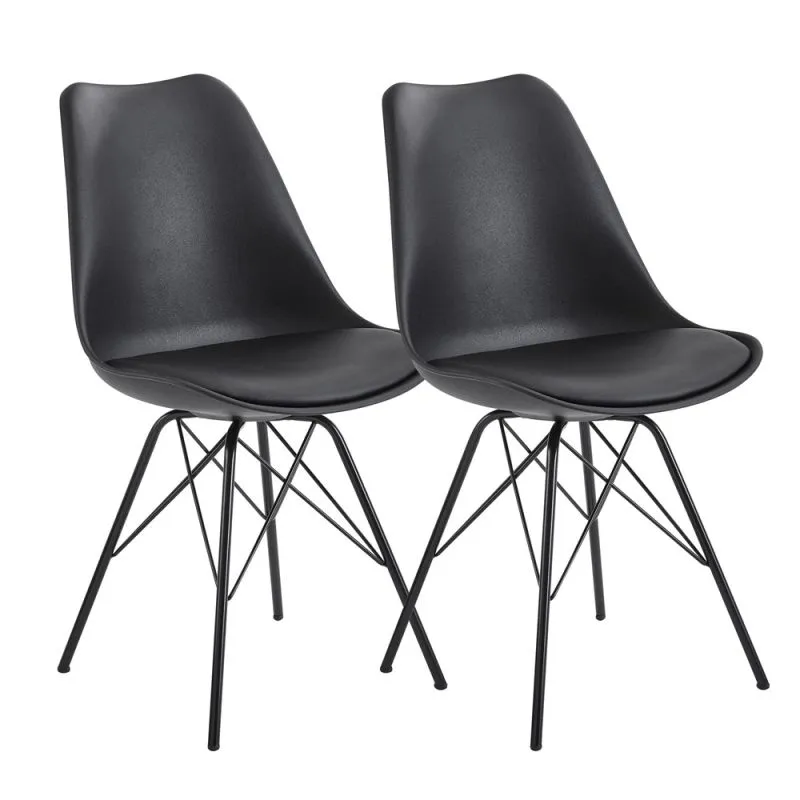 2er Set Esszimmerstuhl Velina | mit schwarzen Beinen | Kunstleder | schwarz