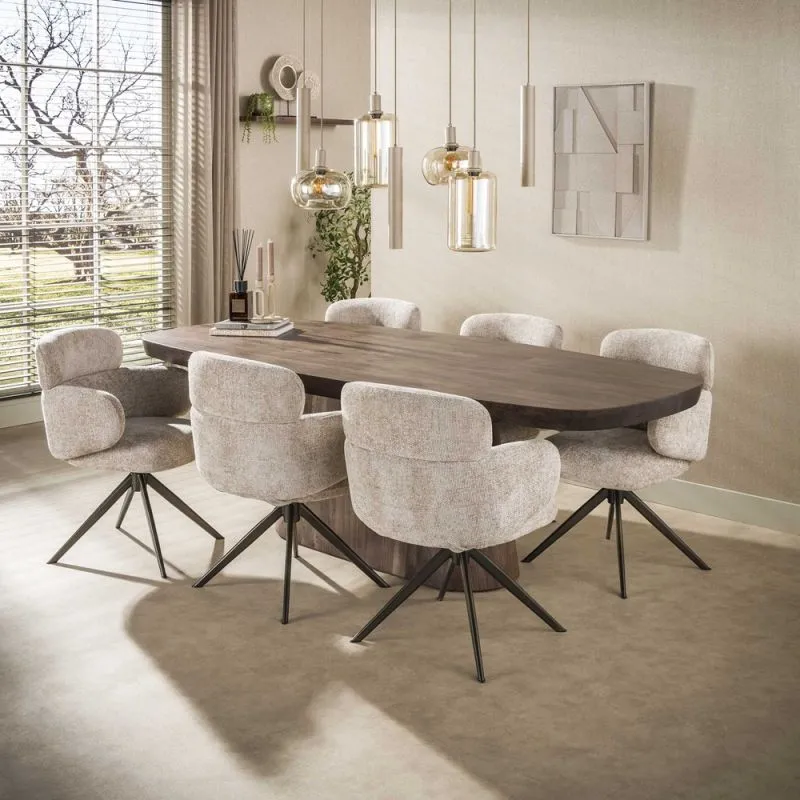 2er Set Stuhl Tano | Chenillestoff | drehbar | sand-braun