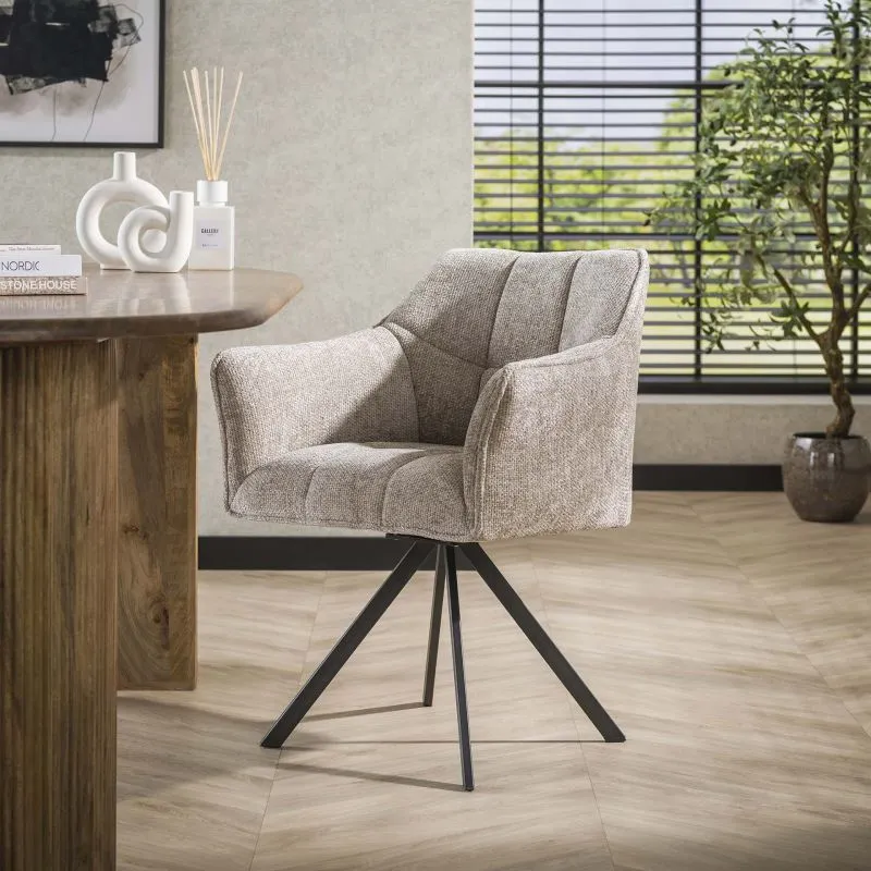 2er Set Stuhl Toik mit Armlehnen | drehbar | Webstoff | Sandfarbe