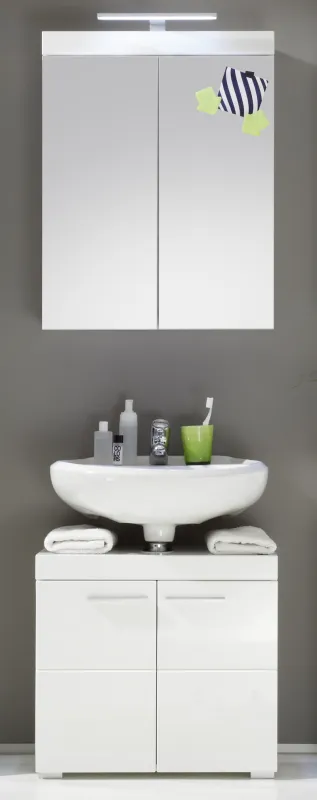 Badezimmer-Set Amanda | weiß Hochglanz | 2-teilig mit Aufsatzleuchte