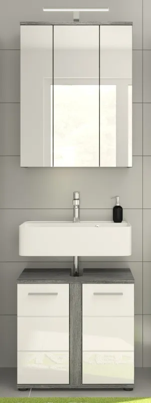 Badezimmer-Set Blake | weiß Hochglanz / rauchsilber | 2-teilig mit Aufsatzleuchte