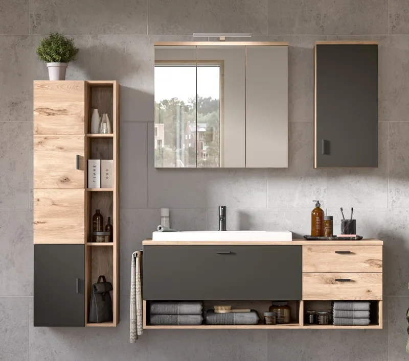 Badezimmer-Set Grado | Nox Oak / grau | 4-teilig