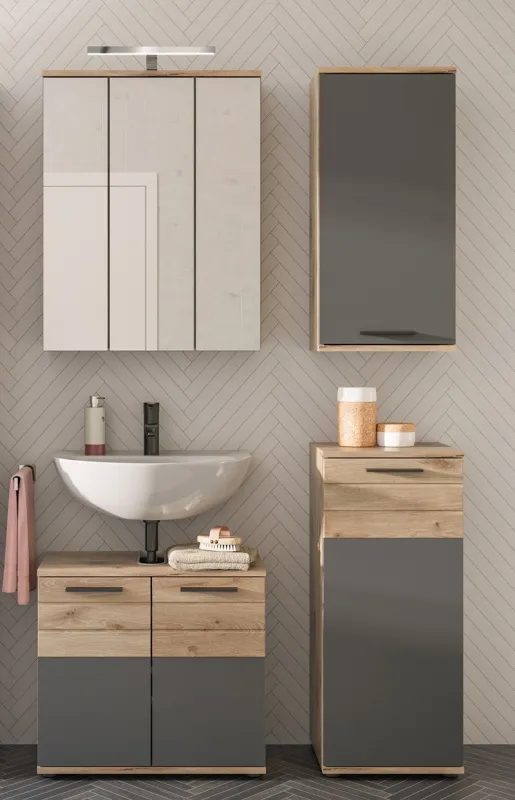 Badezimmer-Set Mason | Nox Oak / Basalt grau | 4-teilig