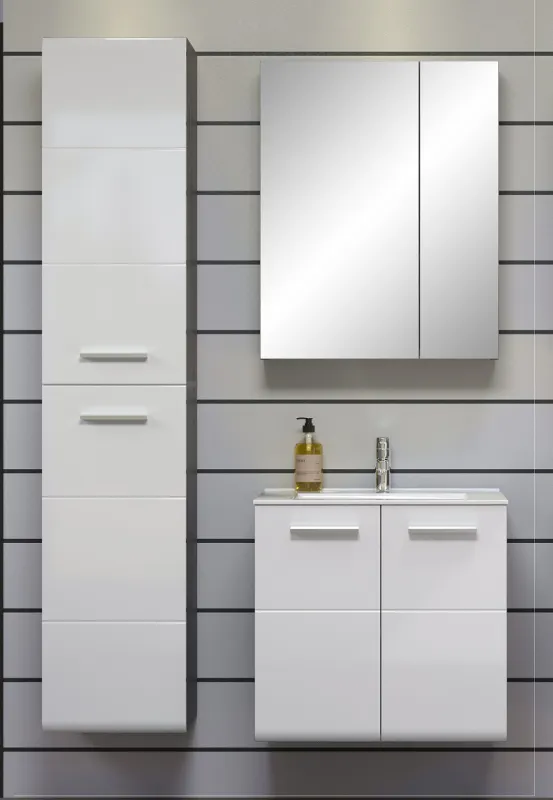 Badezimmer Set Riva | inkl. Waschbecken | weiß / rauchsilber | 3-teilig ohne Aufsatzleuchte