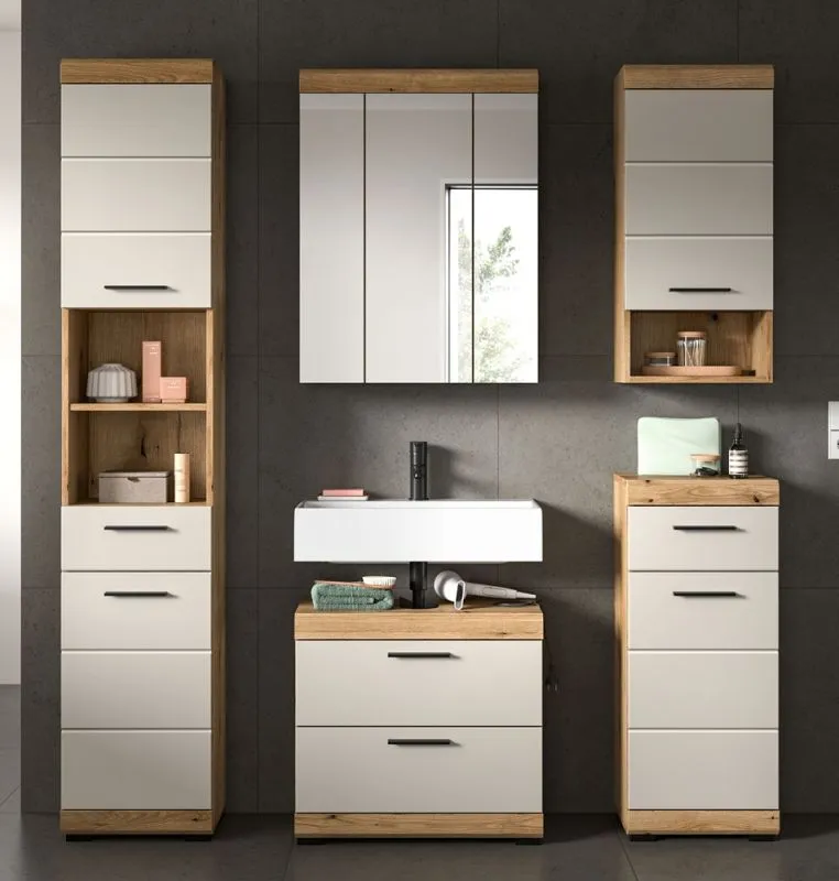 Badezimmer-Set Scout 1 | Kaschmir / Evoak Oak | 5-teilig mit Aufsatzleuchte