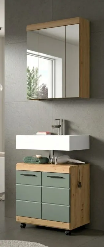 Badezimmer-Set Scout 2 auf Rollen | Salbei / Artisan Eiche | 2-teilig