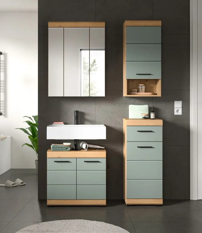 Badezimmer-Set Scout 2 | Salbei / Artisan Eiche | 4-teilig | ohne Aufsatzleuchte