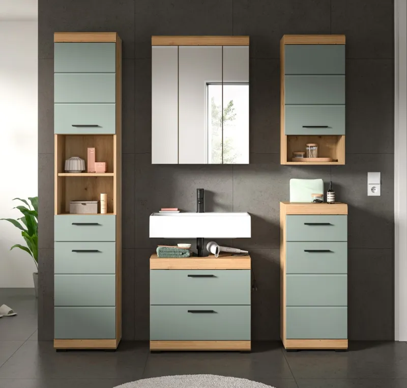Badezimmer-Set Scout 3 | Salbei / Artisan Eiche | 5-teilig | optional Aufsatzleuchte