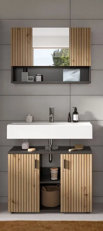 Badkombination Mone | 2-teilig | Basalt grau / Artisan Oak ohne