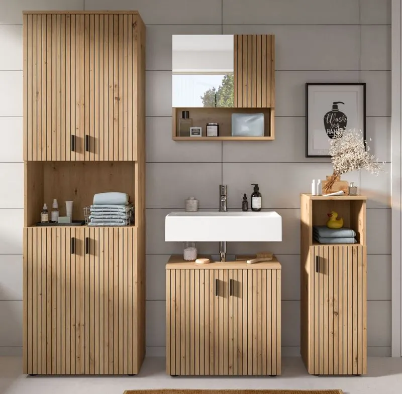 Badkombination Mone | 4-teilig | Artisan Oak mit Aufsatzleuchte