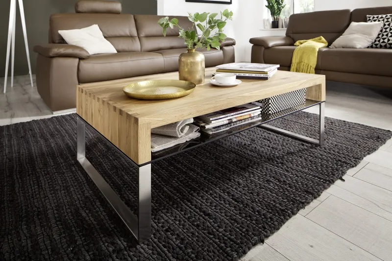 Couchtisch Hilary | Asteiche massiv | mit Glasplatte | 110x70 | Eiche