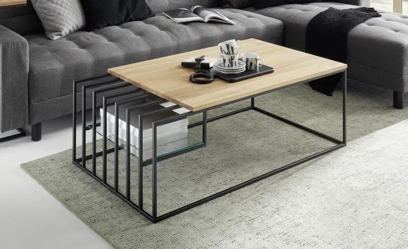 Couchtisch Juba | Eiche massiv | 120x60 | Eichefarben / schwarz
