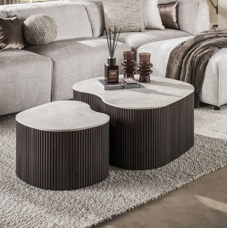 Couchtisch Set Sienna | 2-teilig | geriffelter Sockel | 3D Keramik | Taj Mahal