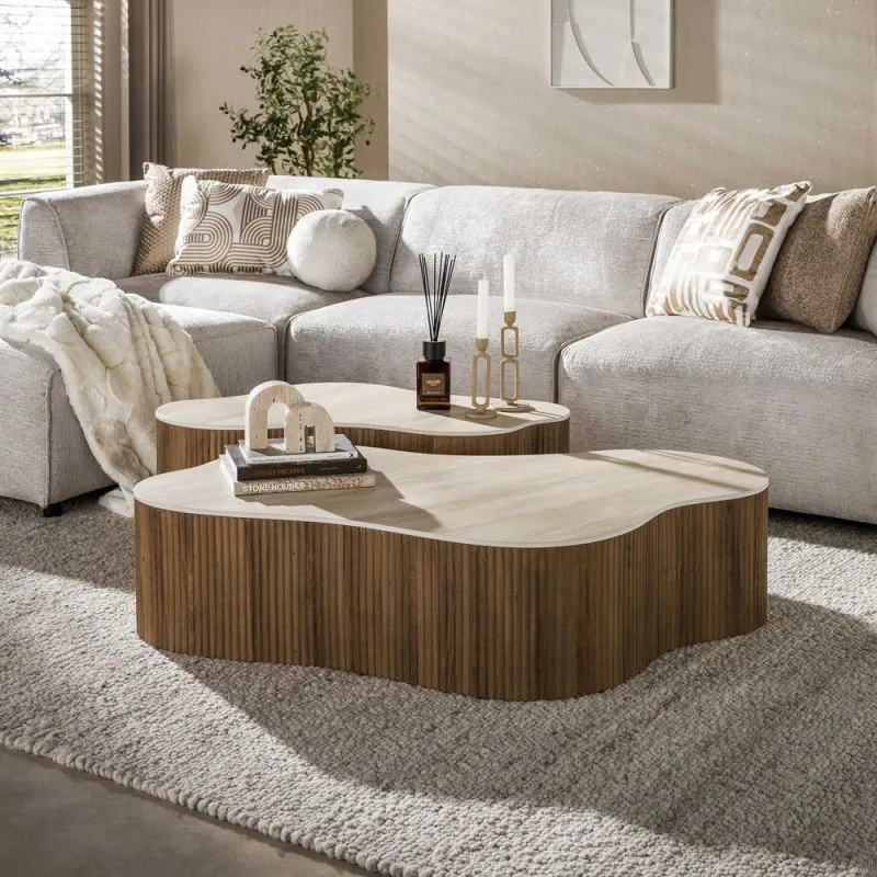Couchtisch Set Sienna Max | Organic | 2-teilig | 3D Keramik | Travertinoptik