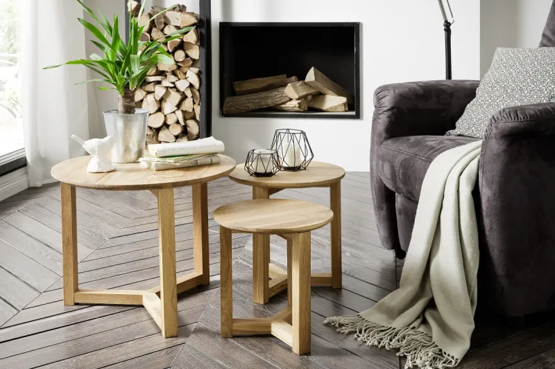 Couchtisch Set Sinio | 3-teilig | Asteiche massiv | Ø50/Ø45/Ø32 | Eichefarben