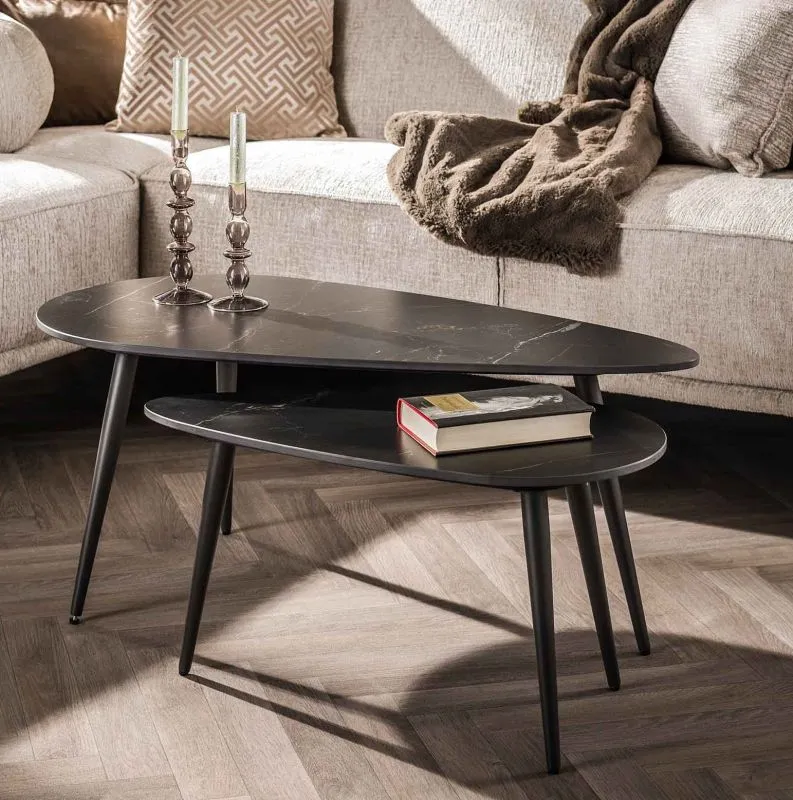 Couchtisch Set Viti 2-teilig | dreieckig | 70/100 cm | Ceramic | natur schwarz
