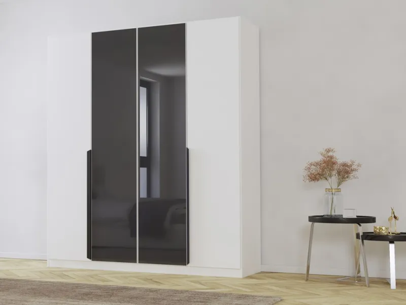 Drehtürenschrank Artemis | mit Glastüren | alpinweiß / basalt grau | 181 x 210 x 54 cm