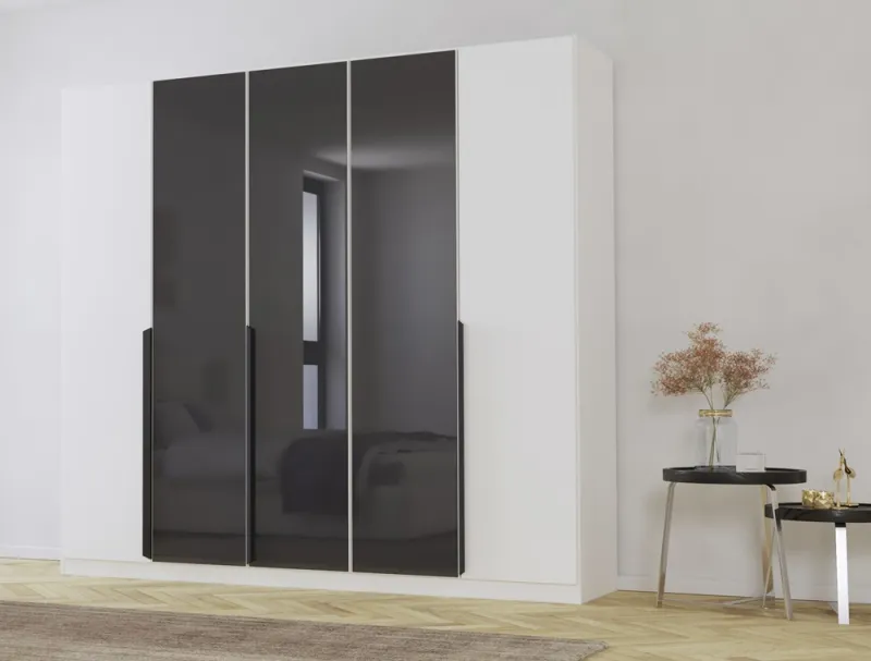 Drehtürenschrank Artemis | mit Glastüren | alpinweiß / basalt grau | 226 x 210 x 54 cm
