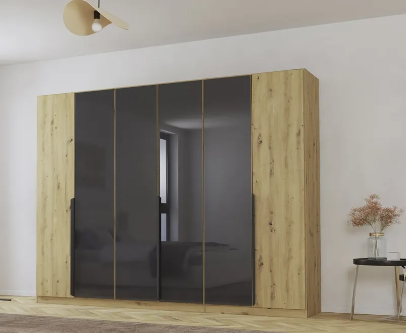 Drehtürenschrank Artemis | mit Glastüren | Eiche Artisan / basalt grau | 271 x 210 x 54 cm