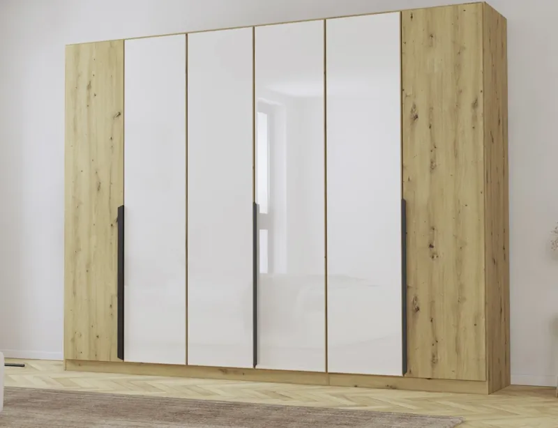 Drehtürenschrank Artemis | mit Glastüren | Eiche Artisan / weiß | 271 x 210 x 54 cm