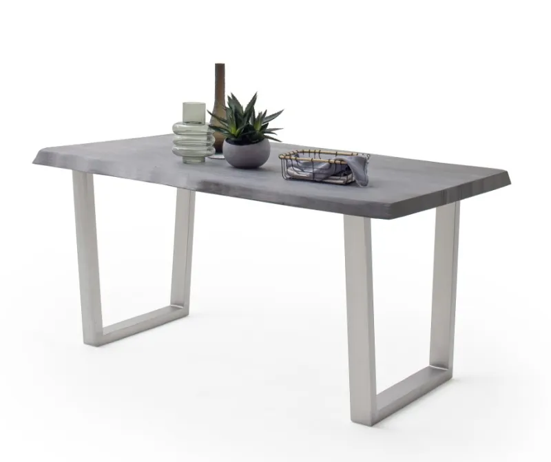 Esstisch Calabria | Akazie massiv | T-Gestell Edelstahl | grau | 240 x 100-Tischplatte 5,5 cm