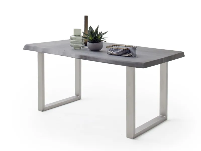 Esstisch Calabria | Akazie massiv | U-Gestell Edelstahl | grau | 200 x 100 -Tischplatte 5,5 cm