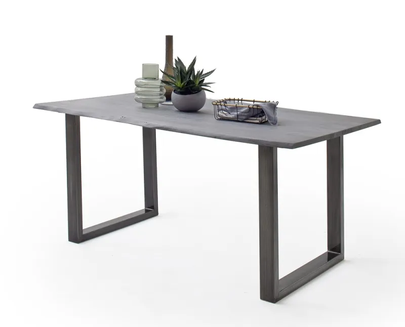 Esstisch Calabria | Akazie massiv | U-Gestell | grau / antik gewischt | 180 x 90-Tischplatte 2,5 cm