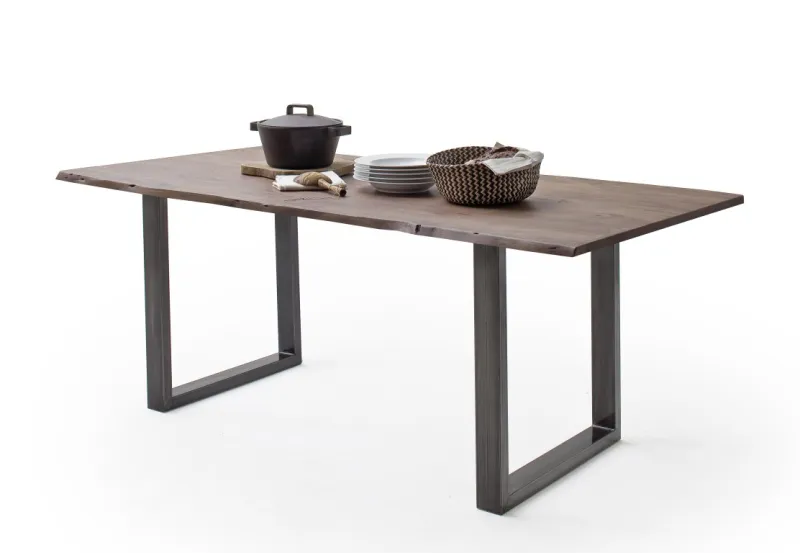 Esstisch Calabria | Akazie massiv | U-Gestell | Walnuss / antik gewischt | 180 x 100-Tischplatte 3,5 cm