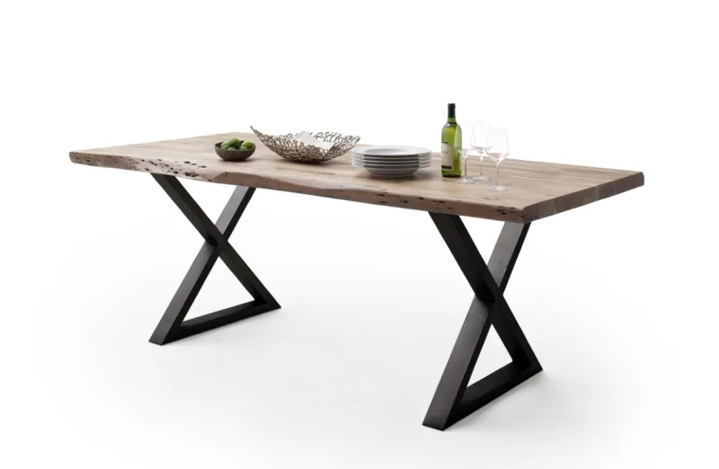 Esstisch Calabria | Akazie massiv | X-Gestell | natur / anthrazit | 200 x 100 -Tischplatte 5,5 cm