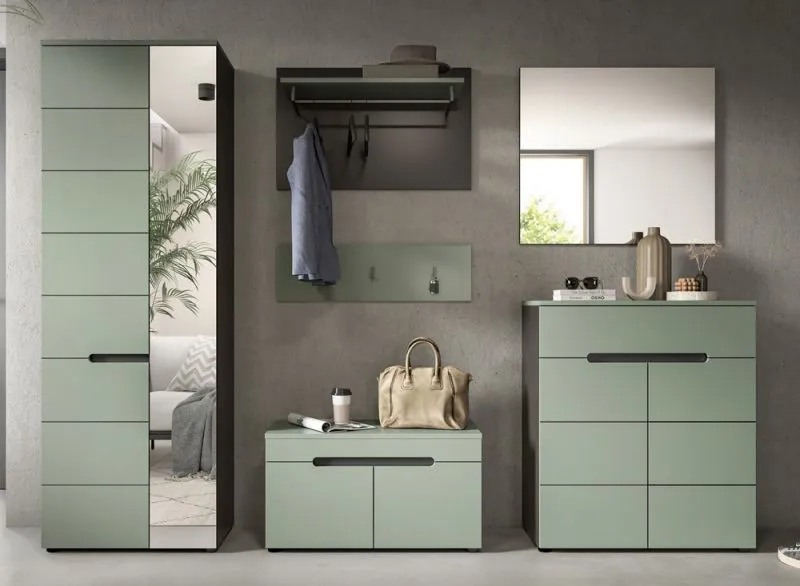 Garderoben-Set Canu | Basalt grau / Smoke Green | 5-teilig mit Kissen