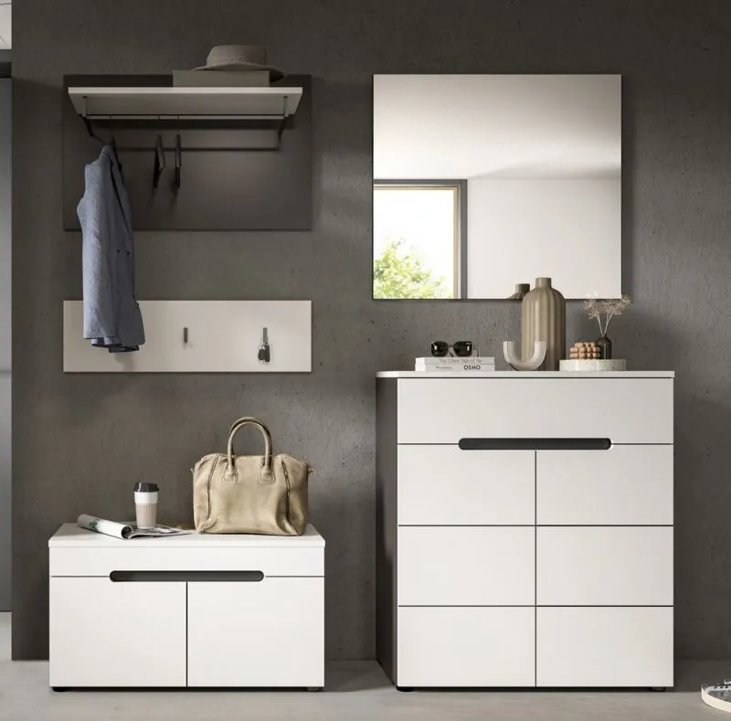Garderoben-Set Canu | Basalt grau / Weiß | 4-teilig mit Sitzkissen