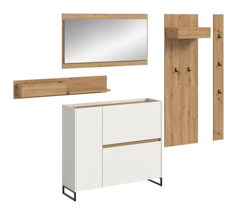 Garderoben-Set Drive | weiß / Artisan Oak | 5-teilig mit Beleuchtung