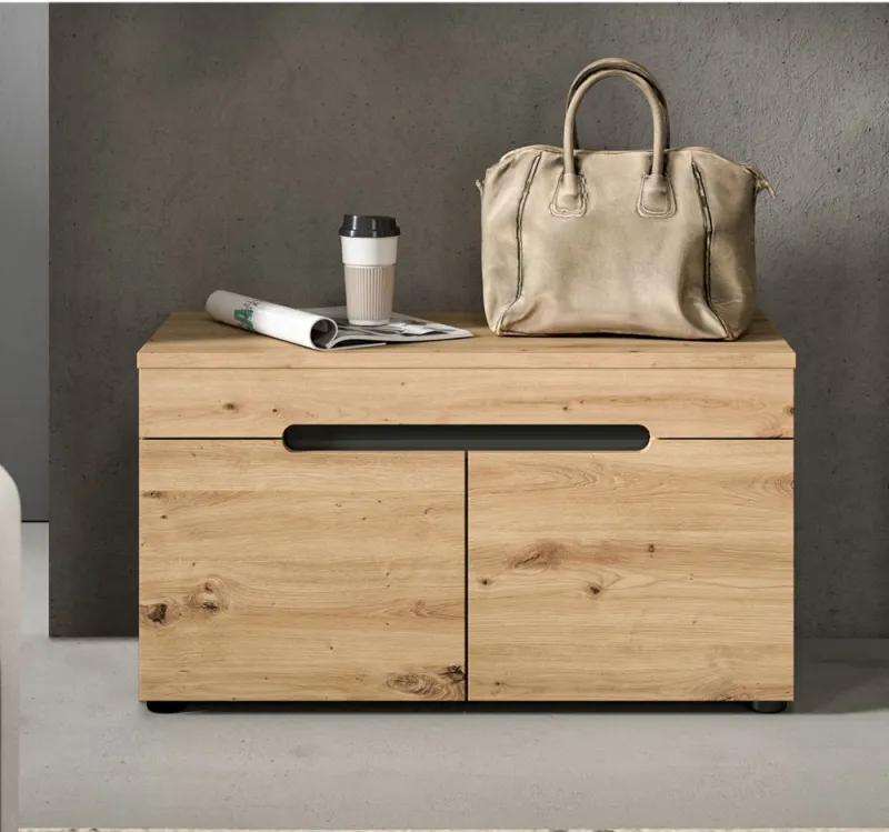 Garderobenbank Sitzbank Canu | grau /Artisan Eiche mit Kissen