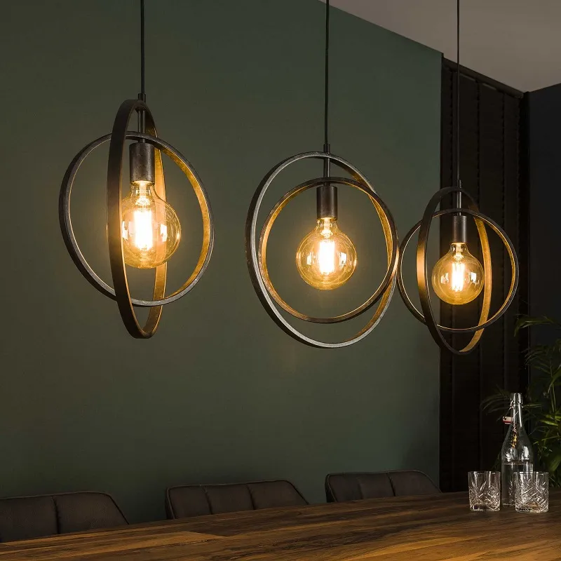 Hängelampe Vejin 3 Leuchten | Metallringe | Charcoal grau