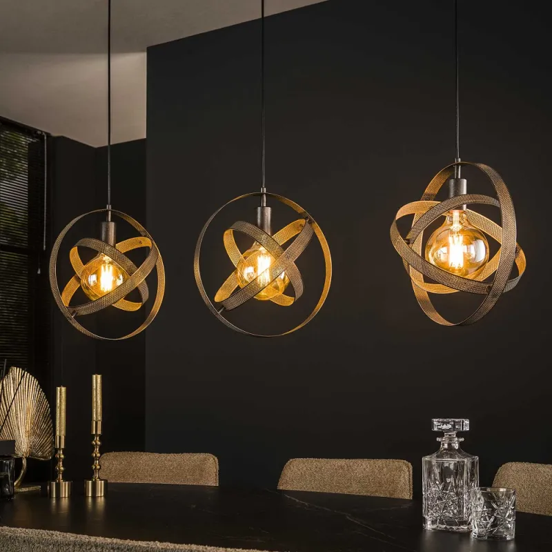 Hängelampe Yubiwa 3 Leuchten | Metallschirme | schwarz