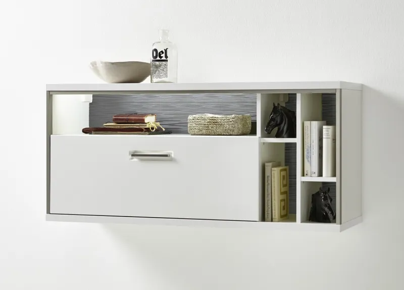Hängeschrank Hängekommode Trento 2 | weiß Hochglanz | mit LED Bandbeleuchtung 60 cm weiß