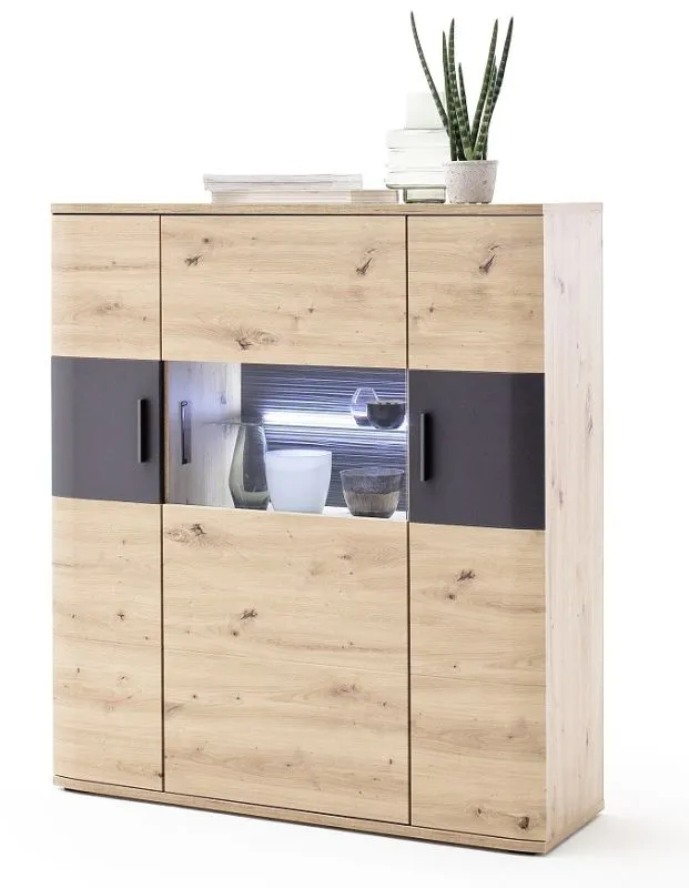 Highboard Cortona | Balkeneiche / anthrazit | LED Beleuchtung