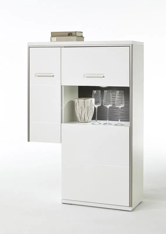 Highboard Trento 4 | weiß Hochglanz | mit 1er Set LED Unterbauspot weiß