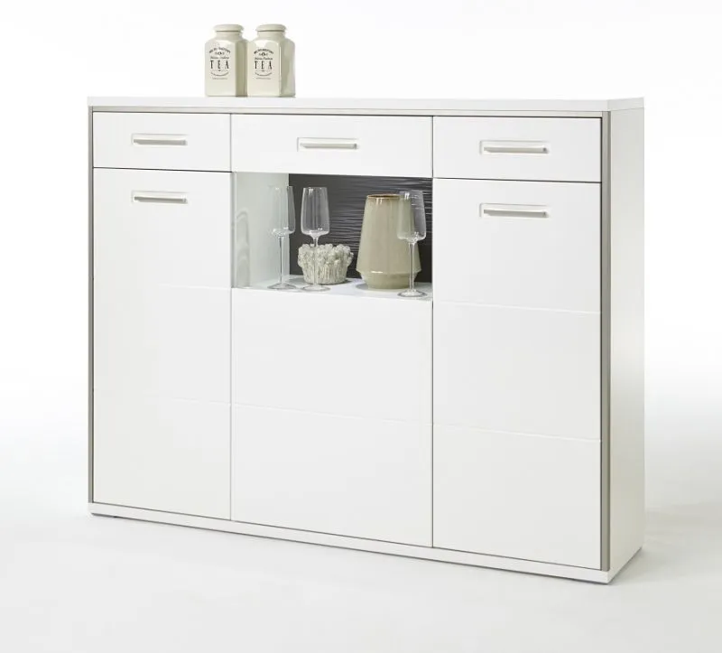 Highboard Trento | weiß Hochglanz | LED Beleuchtung