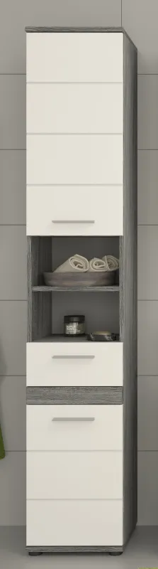 Hochschrank Blake | weiß Hochglanz / Rauchsilber