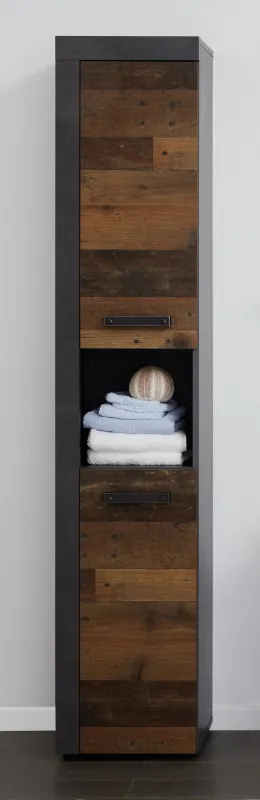 Hochschrank Cancun Indy | Matera grau / Old Used Wood | Shabby Look