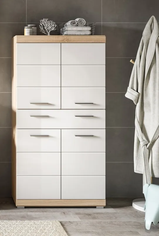 Hochschrank klein Lambada | weiß Hochglanz / Sonoma Eiche
