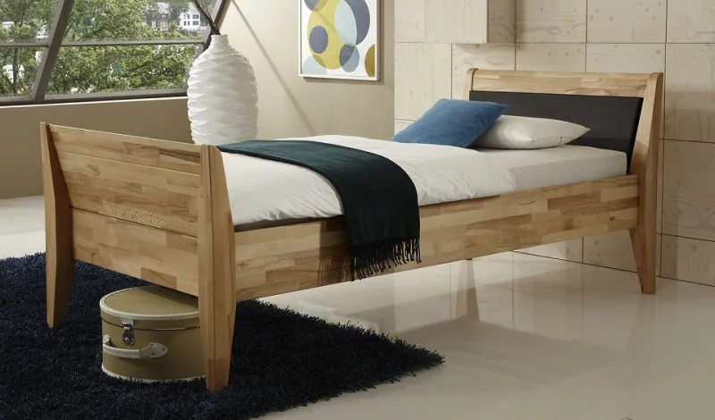 Holzbett massiv Jasmine | Kernbuche geölt | 100x220 | Kopfteil 3 mit Fußteil