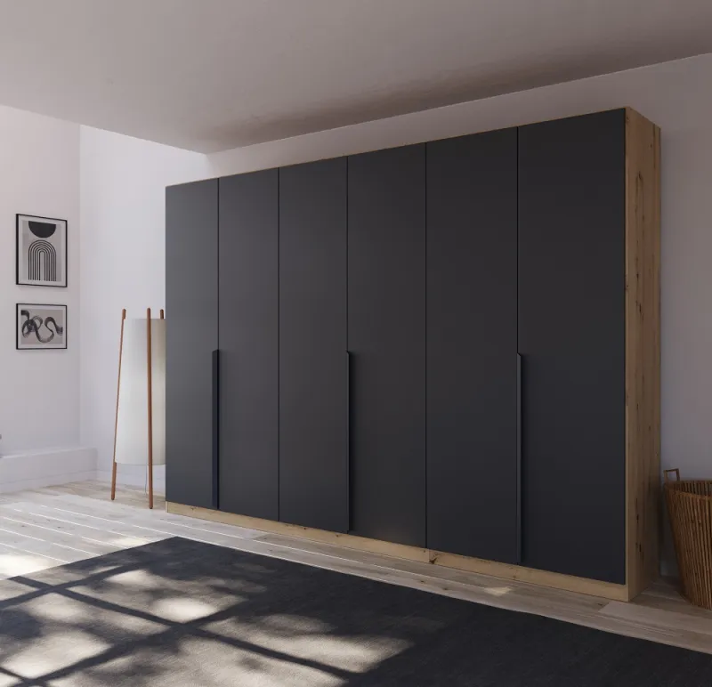 Kleiderschrank Drehtürenschrank Dark&Wood | 6-türig | grau metallic / Eiche Artisan | 271x210