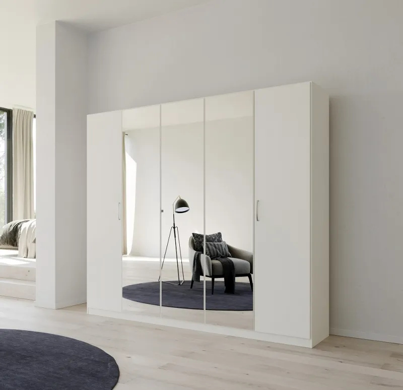 Kleiderschrank Drehtürenschrank Glamour | 5-türig | mit Spiegeltüren | weiß Hochglanz / alpinweiß | 226x210