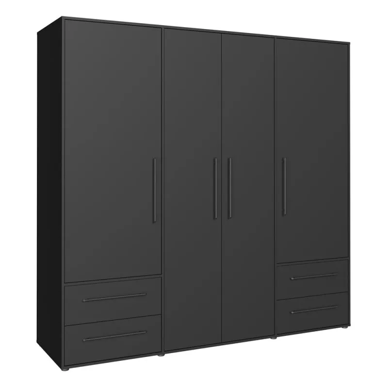 Kleiderschrank Drehtürenschrank Mokko | mit Schubkästen | schwarz | 206 x 200 x 59 cm