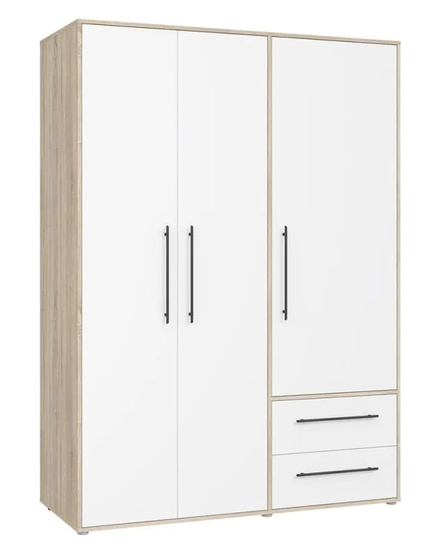 Kleiderschrank Drehtürenschrank Mokko | mit Schubkästen | Sonoma Eiche / weiß | 144,4 x 200 x 59 cm