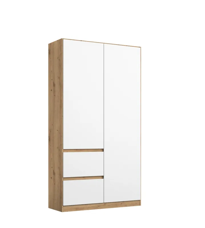 Kleiderschrank Drehtürenschrank Nidda | 2-türig | mit Schubkästen | Alpinweiß / Eiche Artisan