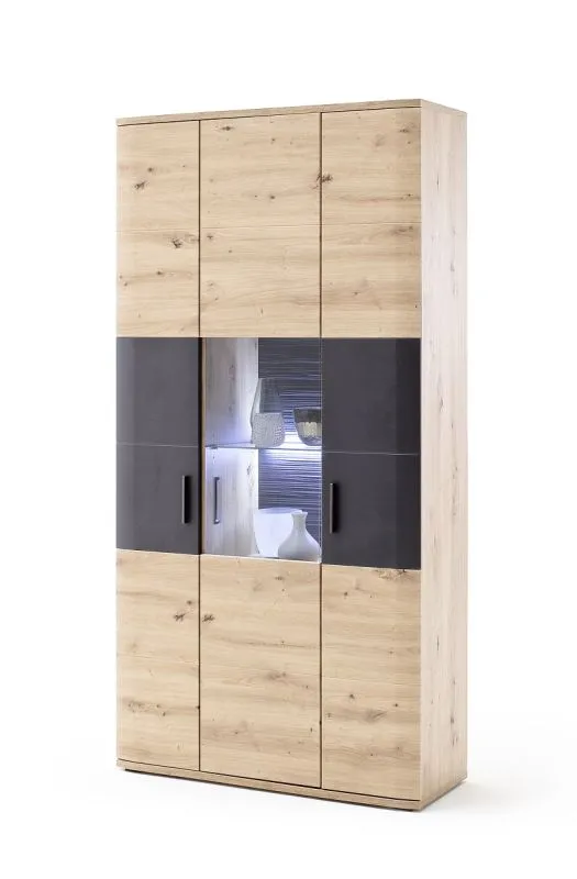 Kombi-Vitrine Cortona | Balkeneiche / anthrazit | ohne Beleuchtung