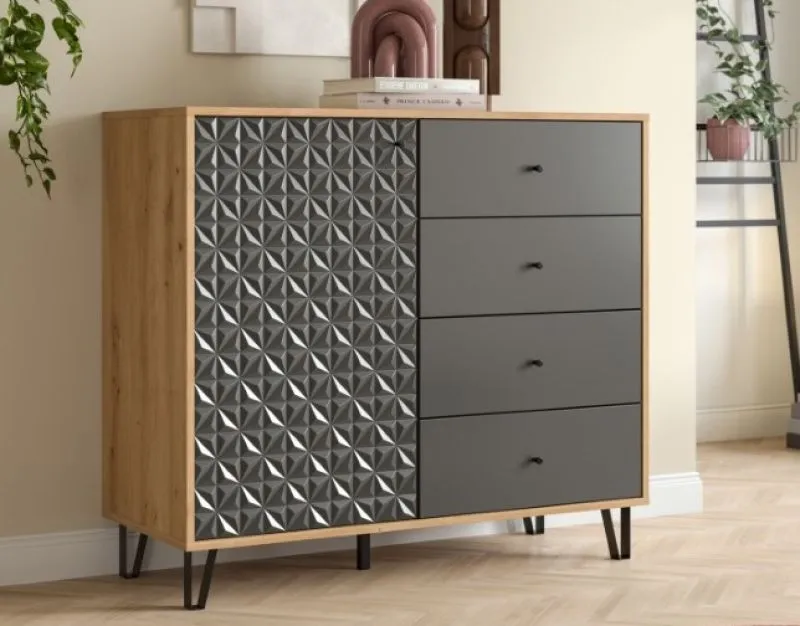 Kommode Prisma 2 | mit 4 Schubkästen | artisan Eiche / anthrazit